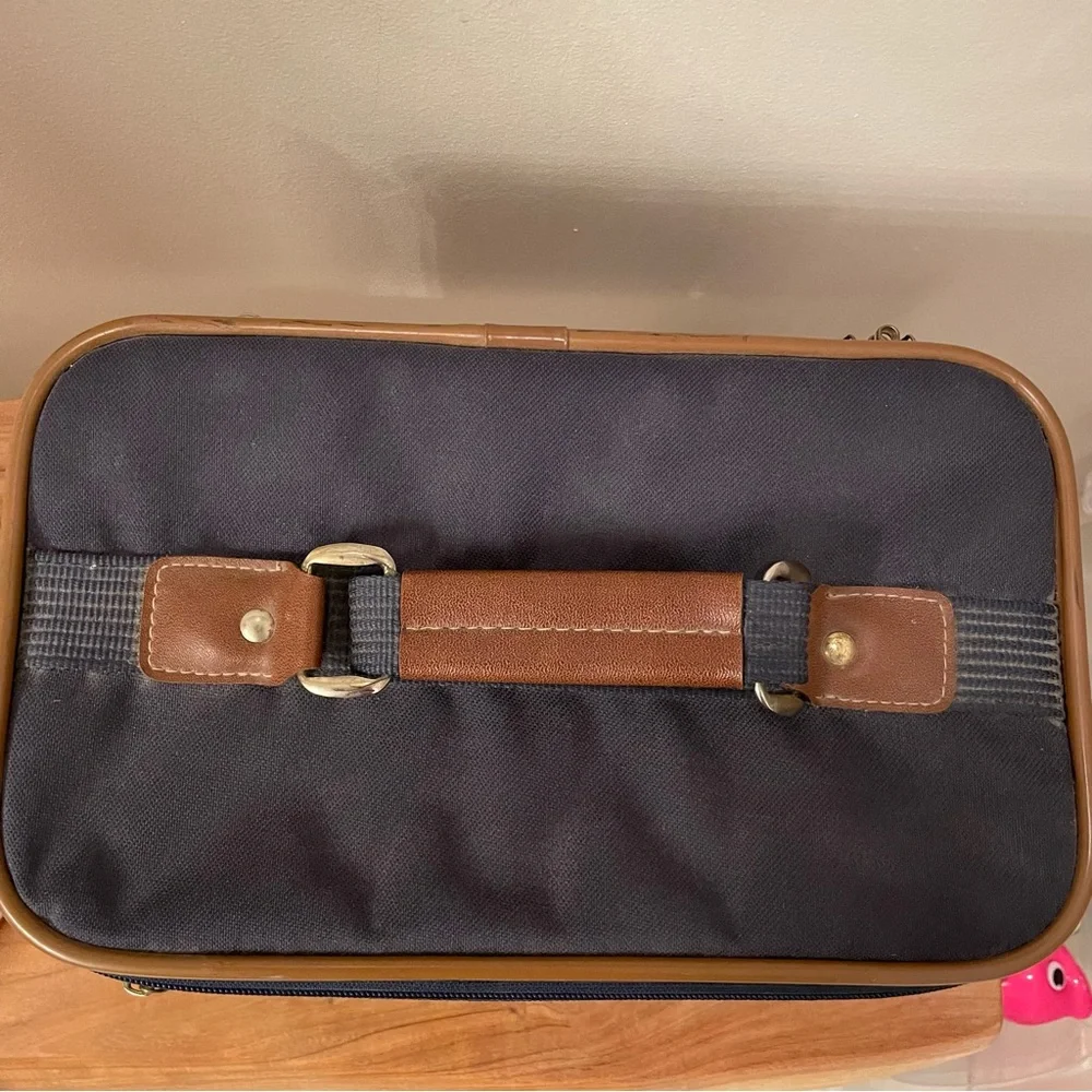 Vintage Diplomat Club Navy and Brown Cosmetic Case